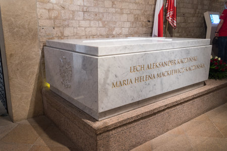 Krakow, Poland - July 26, 2019: The grave of Lech Kaczynski and Maria Kaczynska in Wawel Cathedral.のeditorial素材