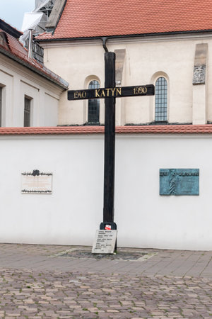 Krakow, Poland - July 26, 2019: Katyn Monument in Krakow, Adam Studzinski square in Old Town.のeditorial素材