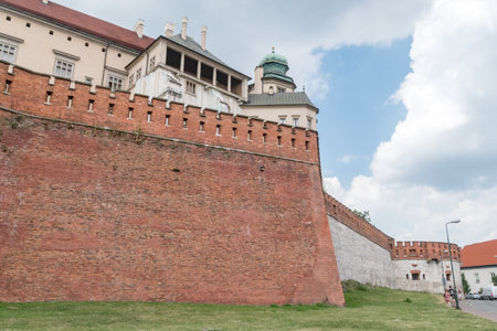 Krakow, Poland - July 26, 2019: Fortification wall of Wawel Royal Castle complex.のeditorial素材