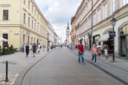 Krakow, Poland - July 26, 2019: Grodzka Street one of the oldest streets in Krakow.のeditorial素材