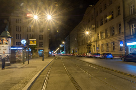 Krakow, Poland - July 26, 2019: Starowislna street at night.のeditorial素材