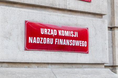 Krakow, Poland - July 27, 2019: The Polish Financial Supervision Authority sign. (Polish: Komisja Nadzoru Finansowego).のeditorial素材
