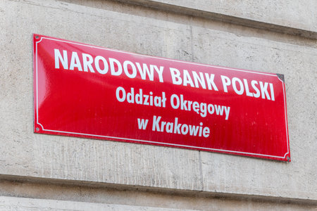 Krakow, Poland - July 27, 2019: National Bank of Poland sign, office in Krakow.のeditorial素材