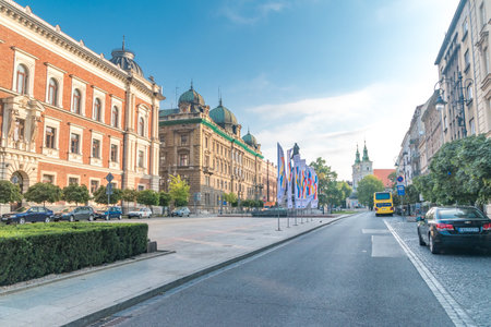 Krakow, Poland - July 27, 2019: Jan Matejko Square in Krakow in the morning.のeditorial素材