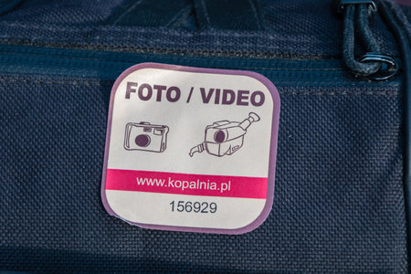 Wieliczka, Poland - July 27, 2019: Sticker allowing taking photos in Wieliczka Salt Mine.のeditorial素材