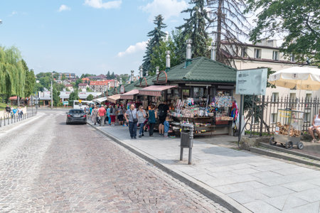 Wieliczka, Poland - July 27, 2019: Street with stalls in Wieliczka.のeditorial素材