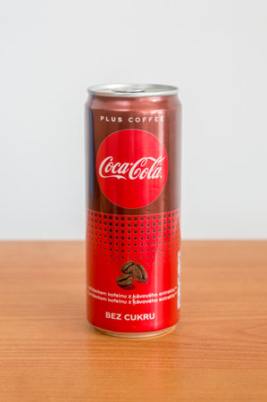 Pruszcz Gdanski, Poland - August 31, 2019: 330 ml can of  Coca-Cola Plus Coffee.のeditorial素材