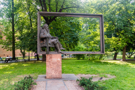 Krakow, Poland - July 27, 2019: Monument of Polish painter Jan Matejko at Planty Park in Krakow.のeditorial素材