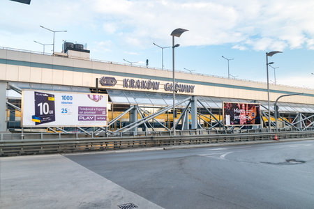 Krakow, Poland - July 28, 2019: Krakow Glowny railway station in the morning.のeditorial素材