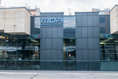 Krakow, Poland - July 28, 2019: Krakow MDA Malopolskie Dworce Autobusowe. Krakow Bus station.のeditorial素材