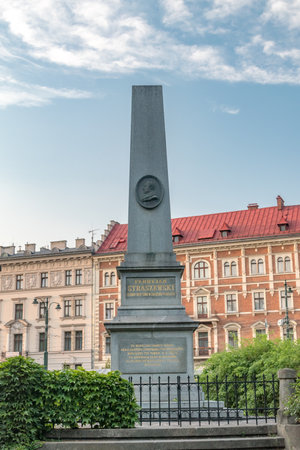 Krakow, Poland - July 28, 2019: Florian Straszewski monument in planty park.のeditorial素材