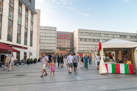 Krakow, Poland - July 28, 2019: Galeria Krakowska shopping mall at sunset time.のeditorial素材