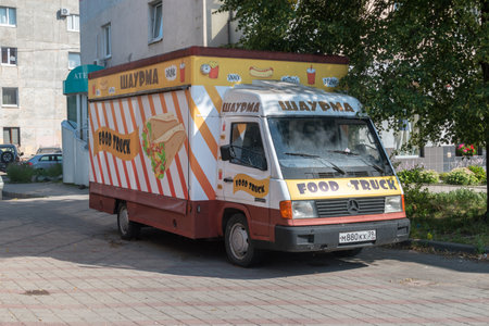 Kaliningrad, Russia - August 4, 2019: Food truck in Kaliningrad oblast.のeditorial素材