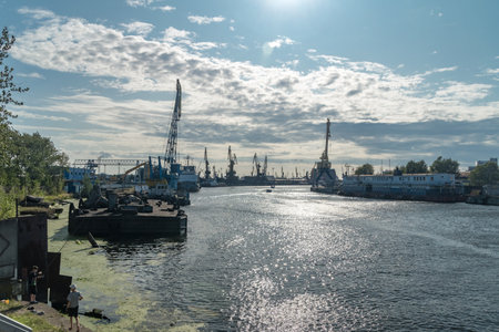 Kaliningrad, Russia - August 4, 2019: Port Kaliningrad on Pregolya river.のeditorial素材