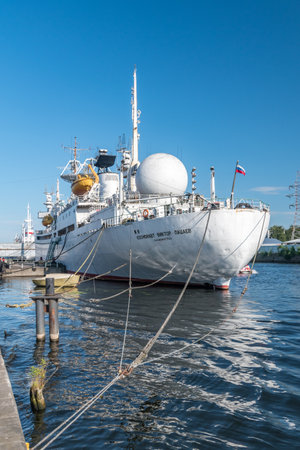 Kaliningrad, Russia - August 4, 2019: Vessel Kosmonavt Viktor Patsayev.のeditorial素材