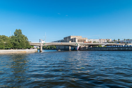 Kaliningrad, Russia - August 4, 2019: Bridge over the Pregolya River.のeditorial素材
