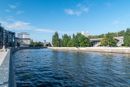 Kaliningrad, Russia - August 4, 2019: Pregolya River in city center of Kaliningrad.のeditorial素材