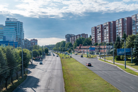 Kaliningrad, Russia - August 4, 2019: Moskovskiy Prospekt street in Kaliningrad.のeditorial素材