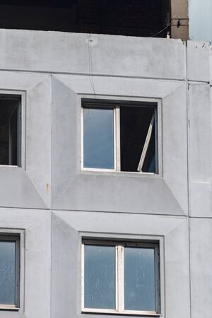 Kaliningrad, Russia - August 4, 2019: Destroyed window of unfinished building.の写真素材