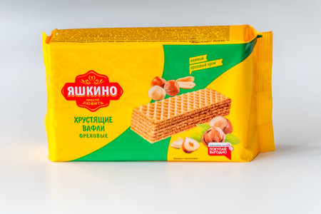 Kaliningrad, Russia - August 4, 2019: Yashkino Walnut Wafers.のeditorial素材