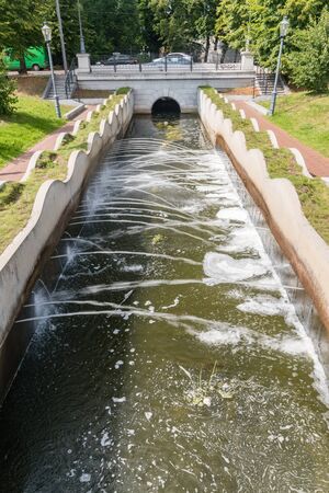 Splashing water at Reka Golubaya river in Kaliningrad, Russia.の写真素材