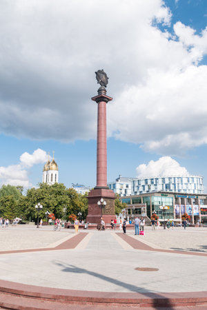 Kaliningrad, Russia - August 5, 2019: Triumphal Column at Square (Ploshchad Pobedy).のeditorial素材