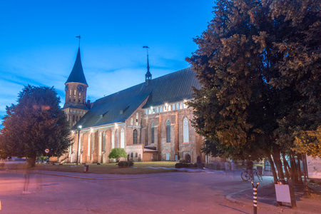 Kaliningrad, Russia - August 5, 2019: Historical Lutheran cathedral in Kaliningrad at night.のeditorial素材