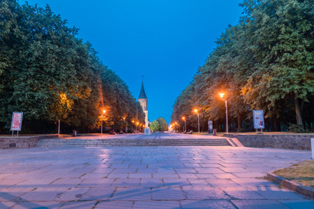 Kaliningrad, Russia - August 5, 2019: Immanuel Kant pavement at night.