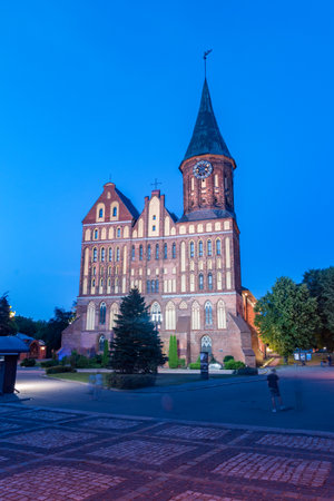 Kaliningrad, Russia - August 5, 2019: Front View (west side) of the Konigsberg Cathedral at night.のeditorial素材