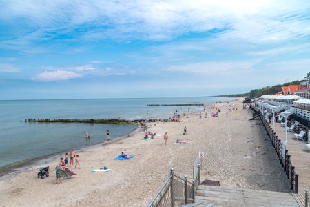 Zelenogradsk, Russia - August 6, 2019: Beach on Baltic Sea.のeditorial素材