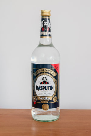 Pruszcz Gdanski, Poland - August 7, 2019: Bottle of Rasputin crystal-clear vodka.のeditorial素材