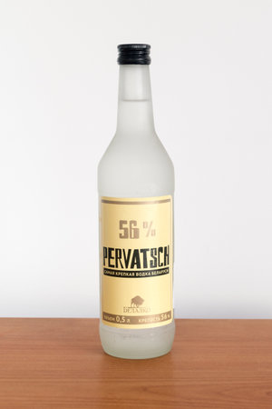 Pruszcz Gdanski, Poland - August 7, 2019: Bottle of 56% Pervatsch vodka.のeditorial素材