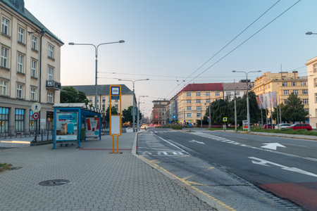 Ostrava, Czech Republic - August 29, 2019: Sokolska street in the morning.のeditorial素材