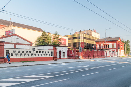 Ostrava, Czech Republic - August 29, 2019: View of Ostravar Brewery building at sunrise time.のeditorial素材
