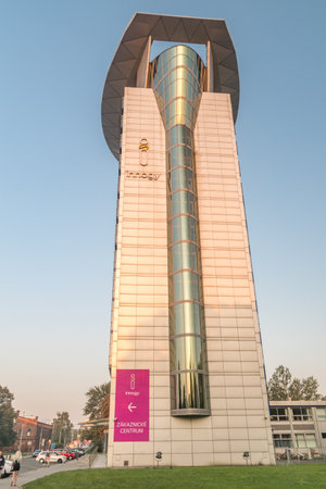 Ostrava, Czech Republic - August 29, 2019: Innogy building at sunrise.のeditorial素材
