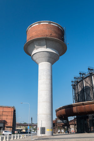Ostrava, Czech Republic - August 29, 2019: Water tower in area of former ironworks, now National Culture Heritage.のeditorial素材