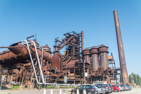 Ostrava, Czech Republic - August 29, 2019: View of fromer ironworks industrial area Dolni oblast Vitkovice.のeditorial素材
