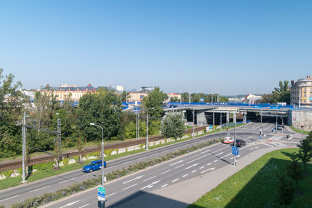 Ostrava, Czech Republic - August 29, 2019: View of Ostrava with street.のeditorial素材