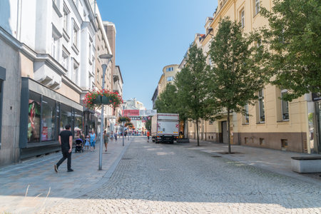 Ostrava, Czech Republic - August 29, 2019: Street view of Ostrava city center.のeditorial素材
