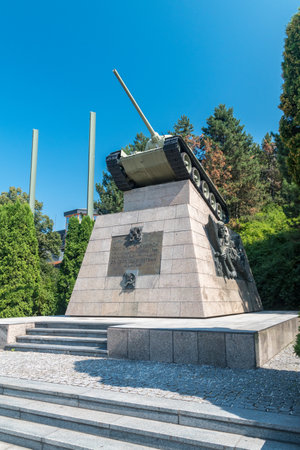Ostrava, Czech Republic - August 29, 2019: Tank memorial Of The 1st Czechoslovak Independent Tank Brigade In The USSR.のeditorial素材