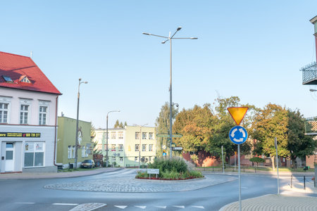Kwidzyn, Poland - September 22, 2019: Kresowiakow roundabout in the morning.のeditorial素材