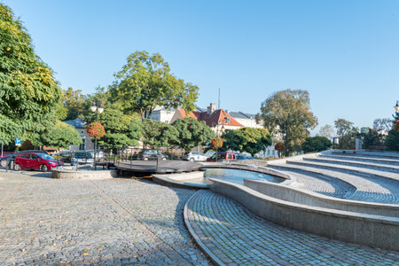 Kwidzyn, Poland - September 22, 2019: John Paul 2 square in Kwidzyn.のeditorial素材