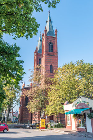 Kwidzyn, Poland - September 22, 2019: Tower of Roman Catholic church St. Trinity.のeditorial素材
