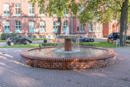 Kwidzyn, Poland - September 22, 2019: Water fountain on Cursed soldiers square in Kwidzyn.のeditorial素材