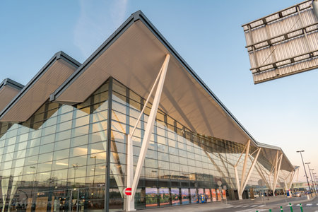 Gdansk, Poland - September 24, 2019: Gdansk Lech Walesa Airport at sunrise time.のeditorial素材