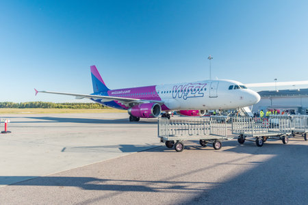 Nykoping, Sweden - September 24, 2019: Wizzair Airbus A320-200 aircraft on Stockholm Skavsta Airport.のeditorial素材