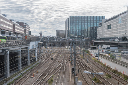 Stockholm, Sweden - September 24, 2019: Railway track near Stockholm Central Station in Stockholm.のeditorial素材
