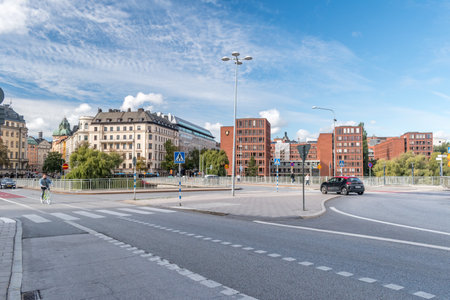 Stockholm, Sweden - September 24, 2019: View of Kungsbron street with bridges in Stockholm.のeditorial素材