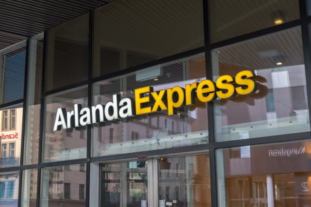 Stockholm, Sweden - September 24, 2019: Logo and sign of Arlanda Express.のeditorial素材