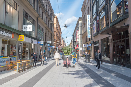 Stockholm, Sweden - September 24, 2019: Drottninggatan (Queen Street). Major pedestrian street in Stockholm.のeditorial素材